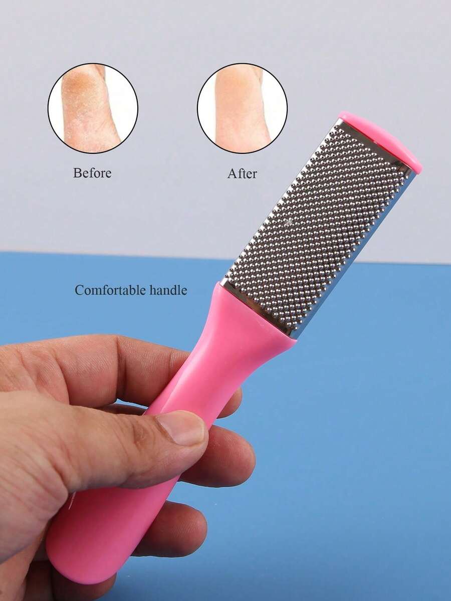Stainless Steel Double-Sided Foot File, Dead Skin Remover With Handle, Foot Care Tool, Travel Essential, Back To School Must-Have, Pedicure Tool, Nail Care Tool, Nail Care Supplies, Holiday Essential, Gift For Women - Multicolor - View 1