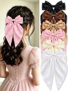 6/3/1 buah Jepit Rambut Pita Besar Satin Warna Polos, Tahan Lama & Lembut di Rambut, Aksesori Rambut Modis Dasar yang Manis untuk Anak Perempuan dan Anak-anak, Cocok untuk Pemakaian Sehari-hari, Liburan, Sekolah, dan Kencan - MultiWarna - View 1