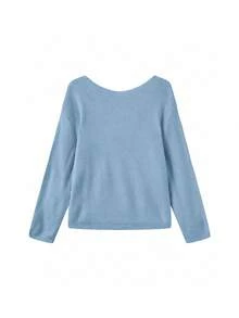 Joy Knit 女款針織毛衣 秋冬時尚新款 百搭上衣 簡約休閒百搭 純色捲邊深V領露肩套頭針織上衣 女士上班穿搭 外出上衣 派對 海灘 生日 節慶 - 藍色 - 查看 8