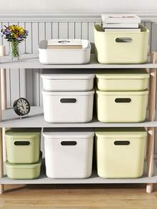 Plastic Storage Baskets Bins Boxes With Lids,Organizing Container Storage Organizer Bins For Shelves Drawers Desktop Playroom Classroom Office - White - View 10