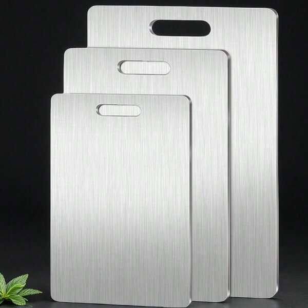 1/3pcs Titanium 304 Stainless Steel Cutting Board - Antibacterial Kitchen Chopping Board, Suitable For Meat, Fruit And Vegetables, Non-Slip And Easy To Clean, 2026 Christmas Gift