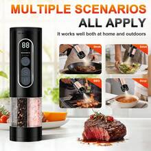 Salt And Pepper Grinder Set - Dual Chamber Design, Adjustable Size, Ceramic Grinding Mechanism, Dual Use, USB Rechargeable - Durable Modern Style - Automatic Black Pepper And Sea Salt Spice Grinder Set, Adjustable Coarseness, With LED Light, Refillable - Black - View 7