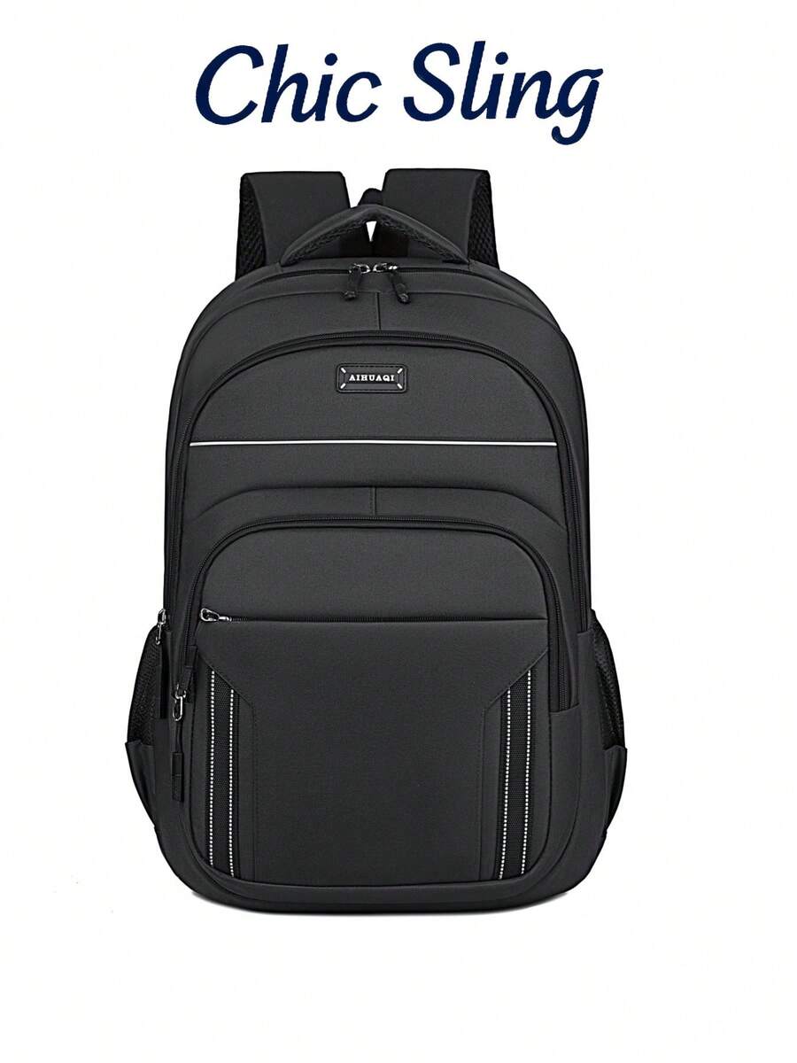 SHILAN Reflective Strip Safety Business Backpack Large Multi-Compartment Water Resistant Oxford 15.6 Inch Laptop Bag Wear-Resistant Travel School Rucksack - Multicolor - View 1