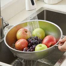 1/3pcs Stainless Steel Multi-Function Strainer Basket - Thickened Mesh Basket With Double Handles, For Draining And Washing Fruits And Vegetables - Multiple Sizes - View 2