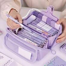 Large Capacity Pencil Case - Transparent Multi-Layer Design, Portable Desktop Storage, Soft Fabric, Multiple Compartments, Suitable For Office Use, Durable Zipper. Accessories Not Included. Back To School Essential, Stationery, Pencil Pouch, Backpack - W - View 7