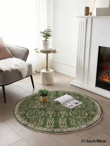 1pc Green Vintage Round Living Room Rug, Suitable For Kitchen, Dining Room, Bedroom, Room Holiday Decor, Indoor/Outdoor, Office, Lobby, Anti-Slip Doormat, Bathroom Rug, Hallway, Study Gaming Area Rug - Olive Green - View 18