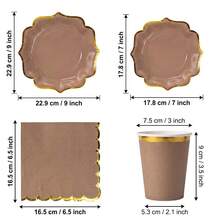 10/20/50/80 Pcs,Neutral Brown Gold Foil Wavy Edge Disposable Tableware,Boho Taupe Scalloped 7 Inch & 9 Inch Paper Plates,Cups And Napkins With Golden Rim,Simple Chic Table Supplies For Tea Party,Family Gathering,BabyShower,Birthday Party,Wedding - Brown - View 7