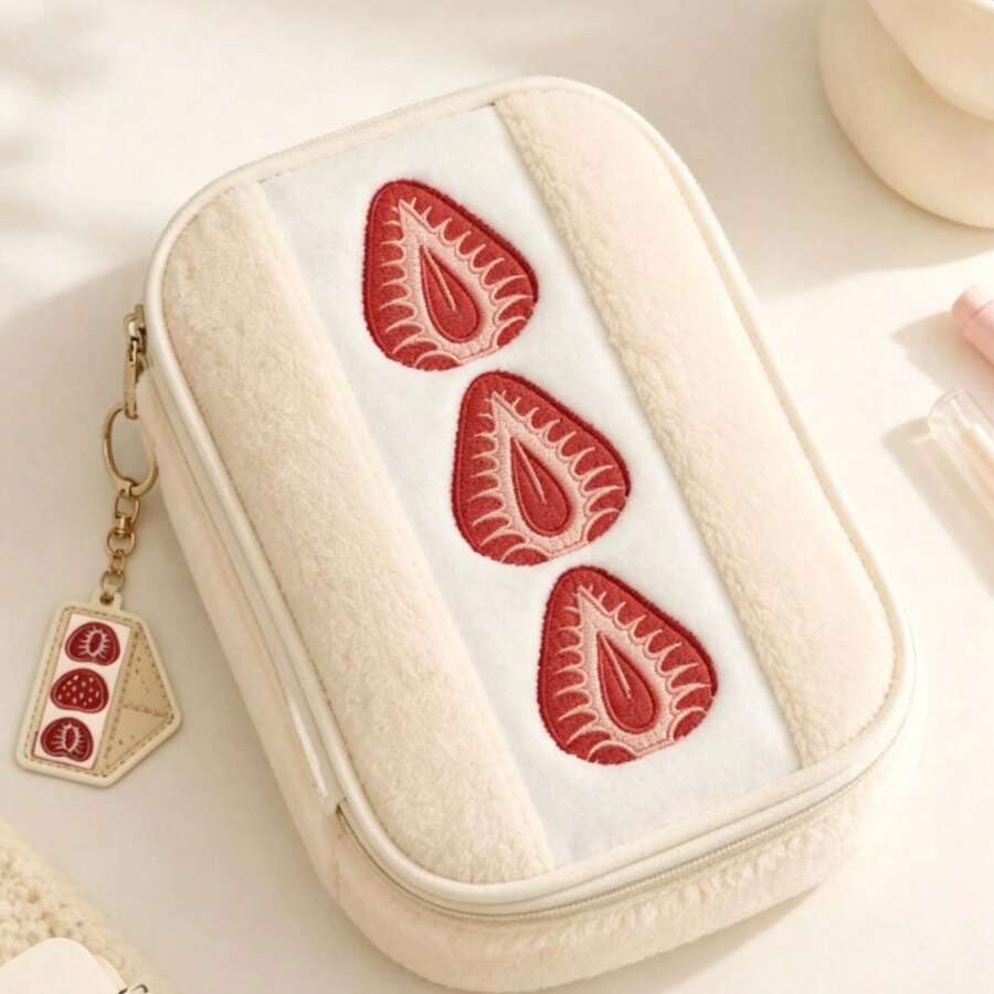 Large Capacity Pencil Case Stationery Storage Bag, Soft Portable Makeup Brush And Pen Organizer, Multi-Pocket Cosmetic Storage Bag, Suitable For School, Office, Travel, Desktop Decoration, Gift For Friends - Strawberry Sandwich - View 1