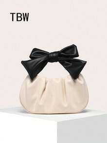 Women's Pleated Cloud Bag With Bow Tie, High-Quality French Minimalist Design, Suitable For Outings - Apricot - View 1