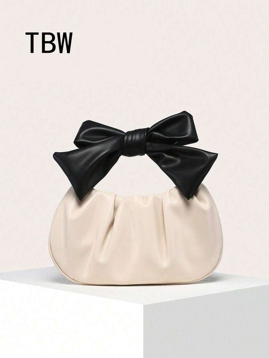Women's Pleated Cloud Bag With Bow Tie, High-Quality French Minimalist Design, Suitable For Outings - Apricot - View 1