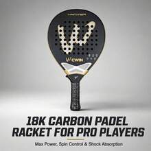 Raket Padel CWIN HAMMER 18K, Bingkai Serat Karbon Bertekstur dengan Jembatan Peredam Guncangan Berongga 3D, Inti EVA Lembut, Permukaan Putaran yang Ditingkatkan, Hitam & Emas Kelas Profesional, Cocok untuk Pemain Dewasa Tingkat Menengah - MultiWarna - View 5