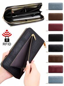 FOREVER MIYIN RFID Blocking Women Long Zip Around Wallet, Crocodile & Woven, Large Capacity Multi‑Card Slots Back & Coin Pocket, Phone‑Compatible Daily Travel - Multicolor - View 2