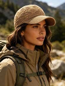 1pc Knitted Hollow Out Men's Baseball Cap, Windproof, Sun Protection, UV Protection, 3D Texture, Foldable, Fashionable & Versatile, Elegant Style, Soft & Comfortable, Breathable, Multi-Functional, Brightening Skin Tone, Face-Slimming, Suitable For Beach, Outing, Hiking, Cycling - Multicolor - View 1