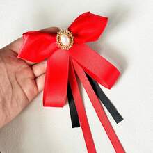 1pc Women's Elegant Exquisite College Style Crystal Decor Accessory, Solid Color Bowknot Ribbon Pin, Can Be Worn On Shirts And Dresses For Daily Wear, Backpack Commute Outfit, Banquet Party Wear, Holiday Gift - Red - View 5