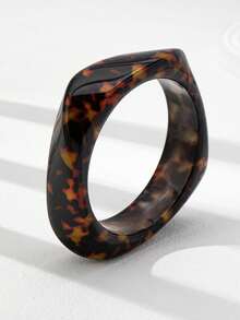 1pc Of Oversized Leopard Print Coarse Resin Bangle, Tortoiseshell Acrylic Bangle, Wide Hammer Patterned Metal Bangle Set, Ladies Can Fold The Bangle - Multicolor - View 2