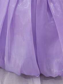 Baby Girls Spaghetti Strap 3D Large Flower Organza Cute Birthday Party Dress, Suitable For Parties, Headband Not Included - Mauve Purple - View 10
