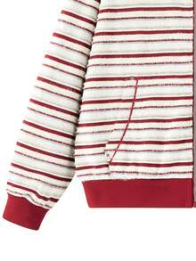 NBCT Women's Striped Hooded Zip-Up Jacket, Multi-Color Options, Loose Fit Versatile Outdoor Sports Jacket - Red - View 4