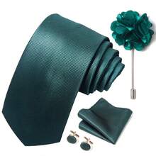 AlanKing Men's Tie, Pocket Square, Cufflinks, Lapel Pin 4-Piece Set, Suitable For Formal Business Meetings And Banquets - Multicolor - View 7