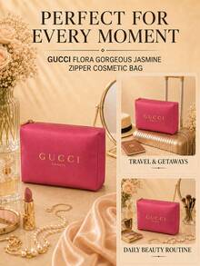 Gucci Dreamy Fragrant Jasmine Zipper Makeup Bag, 17*12cm, 1pc, Soft Fabric With Smooth Zipper, Ample Capacity, Suitable For Daily Storage And Travel - Hot Pink - View 9