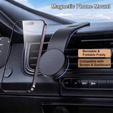 1pc Universal Car Dashboard Magnetic Phone Holder, Black, Strong Magnetic Adsorption, Stable And Anti-Drop, Foldable Navigation Phone Mount - One Size Fits All - View 10