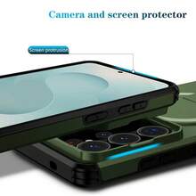 可折疊支架手機殼，附可滑動相機蓋，相容 Galaxy S26Ultra S25Ultra S24Ultra S23Ultra S22Ultra /A17/A26/A36/A55/A37/A57/A56/A16，相容 S24/S24 FE/S25/S25/S25 FE S26 FE 與 8 9 10 A PRO，磨砂質感防震保護手機殼，滑蓋手機殼，時尚手機殼，手機配件，夏季禮物 - 綠色 - 查看 7