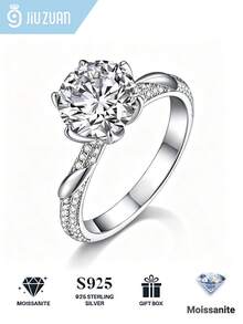 1 Stück Stück atemberaubender Damenring aus 925er Sterlingsilber mit 3ct Moissanit, perfektes Geschenk für Hochzeit, Verlobung, Jahrestag, Valentinstag, Geburtstag und Halloween - Silber - Übersicht 4