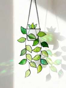 Green Plant Window Suncatcher, Colorful Glass Window Hanging Decor, Handmade Faux Plant Stained Glass Panel Suncatcher, Suitable For Plant Lovers, Unique Home Decor - Multiple Styles - View 14