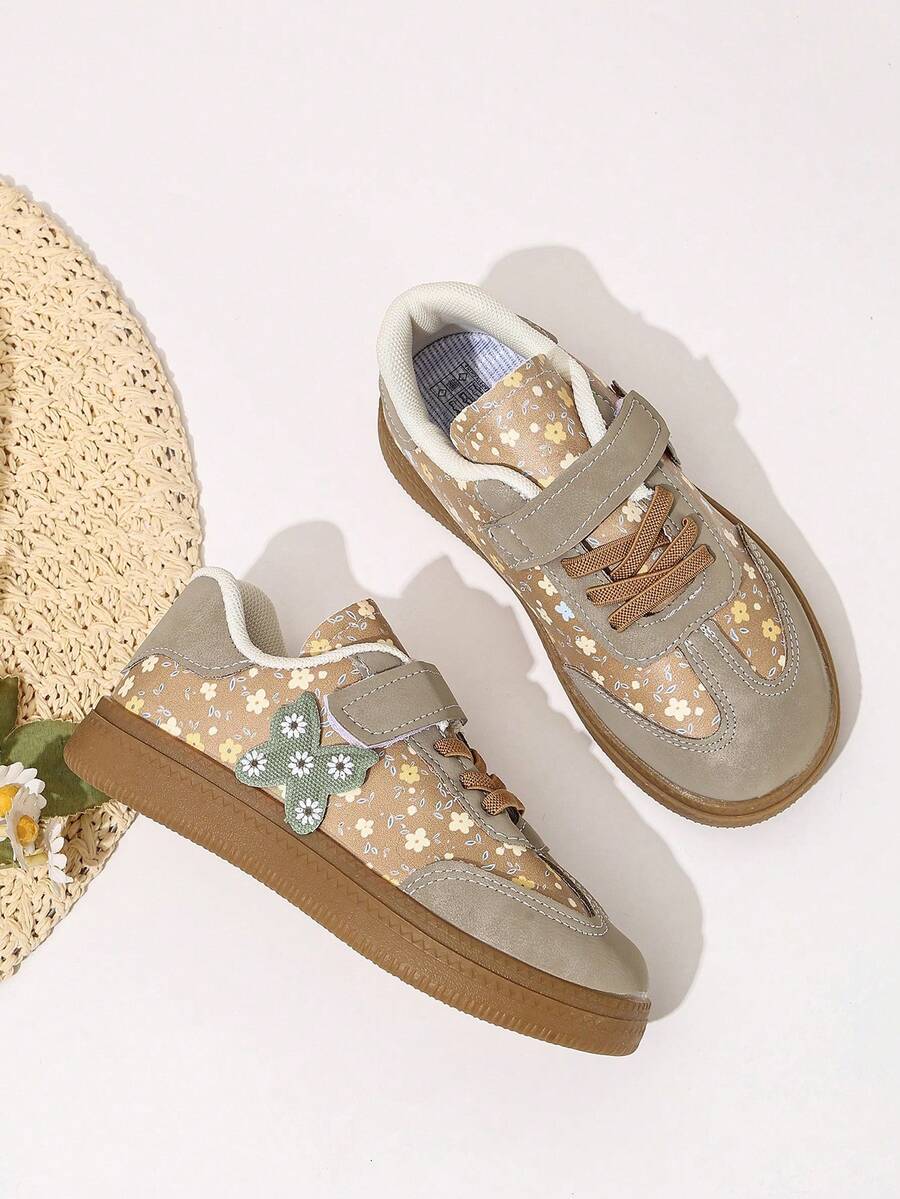 Girls' New Floral Pattern Children's Sports Shoes - Brown - View 1