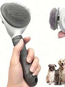 1pc Self-Cleaning Slicker Brush, Suitable For Dogs, Cats, Rabbits Pet Grooming And Shedding, Easily Remove Loose Undercoat, Pet Massage Tool, Suitable For Long-Haired Or Short-Haired Pets - Multicolor - View 5