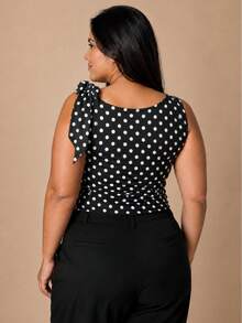 Plus Size Blouses - ลายจุดสีขาว - ดู 3