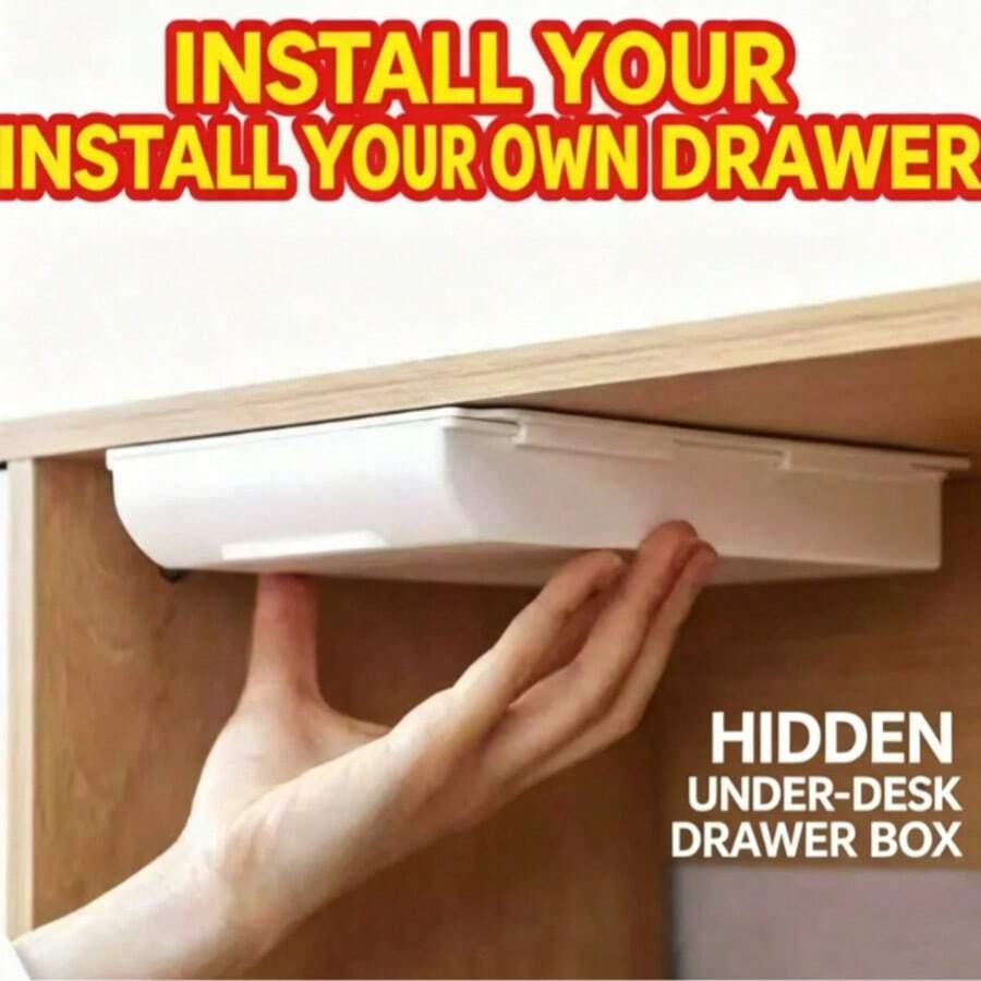 2pcs Under Desk Drawer, Self-Adhesive Pen Holder, Hidden Storage Box, Sliding Compartment Organizer, Suitable For Home Office, School Study Desk And Drawer Storage - Multicolor - View 1