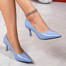 優雅女款霧藍尖頭高跟鞋 時尚性感小貓跟百搭法式單鞋 - 霧霾藍 - 查看 17
