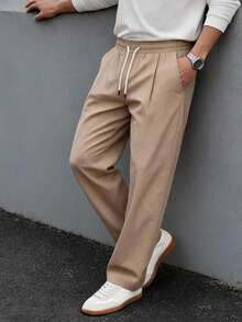 Men's Long Linen Casual Pants Khaki Color Everyday Versatile Trousers - Khaki - View 4