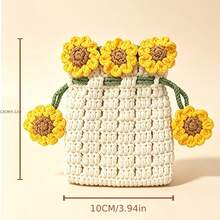Wardrobe Storage/Accessory Storage/Jewelry Hanging Bag/Handmade Woven/Sunflower Design/Coin Purse/Card Holder/ID Card Holder/Earphone Case/Storage Organizer Bag/Hanging Storage Bag/1pc,Travel Essential - Multicolor - View 5