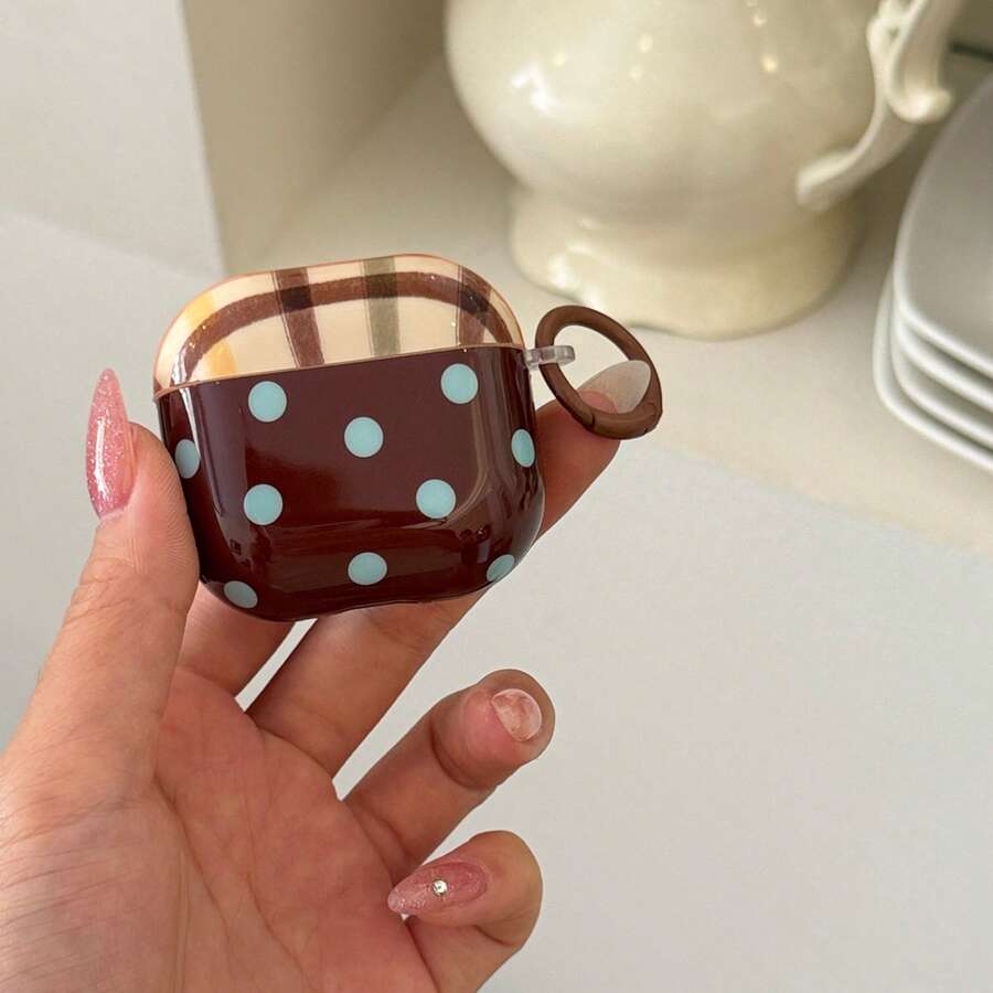 حافظة سماعات بنقشة نقاط بنية وكتل لونية ونمط معين مع حلقة، متوافقة مع 2/3/4/Pro/Pro2/Pro3، حافظة سماعات مقاومة للسقوط، هدية، إكسسوار موضة، تجمع بين الجمالية والعملية