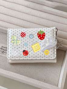 Cute Polka Dot 3-Fold Wallet With Button Decor & Star Wing Charm,Cute Ladybug Portable Coin Purse,Compact Women's Short Purse,Daily Card Organizer - Multicolor - View 6