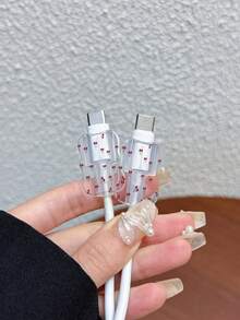 3件組波浪圖案英國標準20W充電線保護套 UV印刷紅色櫻桃設計，適用於英國標準Apple快充20W充電器，防止線材損壞 - 彩色 - 查看 2