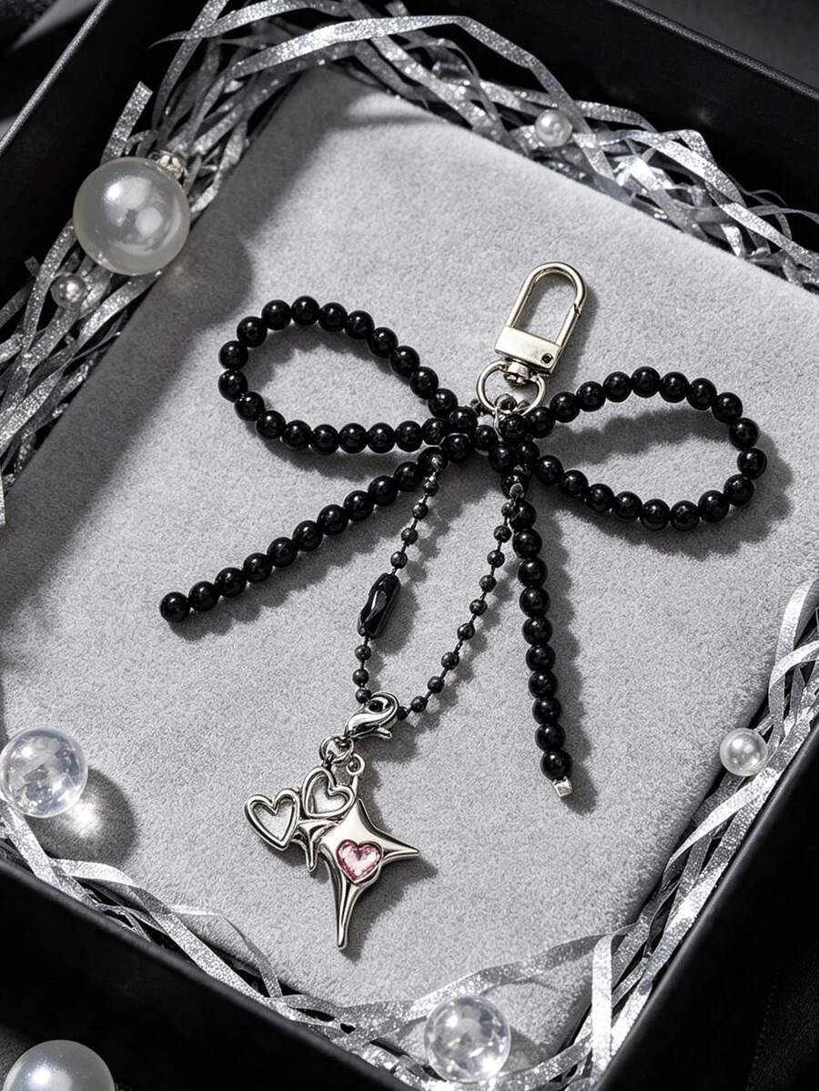 Cross And Heart Beaded Keychain Sweet Versatile Bag Charm Accessory For Daily Or Dating Use Valentines Day Gift Birthday Gift Holiday Gift - Multicolor - View 1