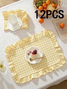 2/6/12/120pcs Plaid Ruffled Napkins, Farmhouse Style Home Kitchen Decor, Reusable Washable Napkins Suitable For Restaurants, Kitchens, Weddings, Bridal Showers, Parties, Dining Table Decoration - Multicolor - View 20