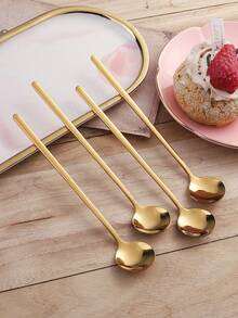 4pcs Golden Long Coffee Stirring Small Round Spoon,Kitchen,Christmas Gift - Gold - View 5