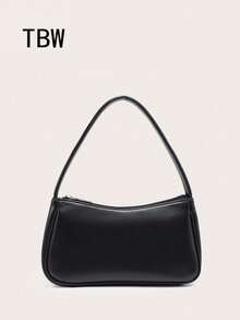 This Women's Shoulder Baguette Bag Features A Solid Color Design, Is Compact And Lightweight, Stylish And Beautiful, Suitable For Outdoor Use. - Black - View 1