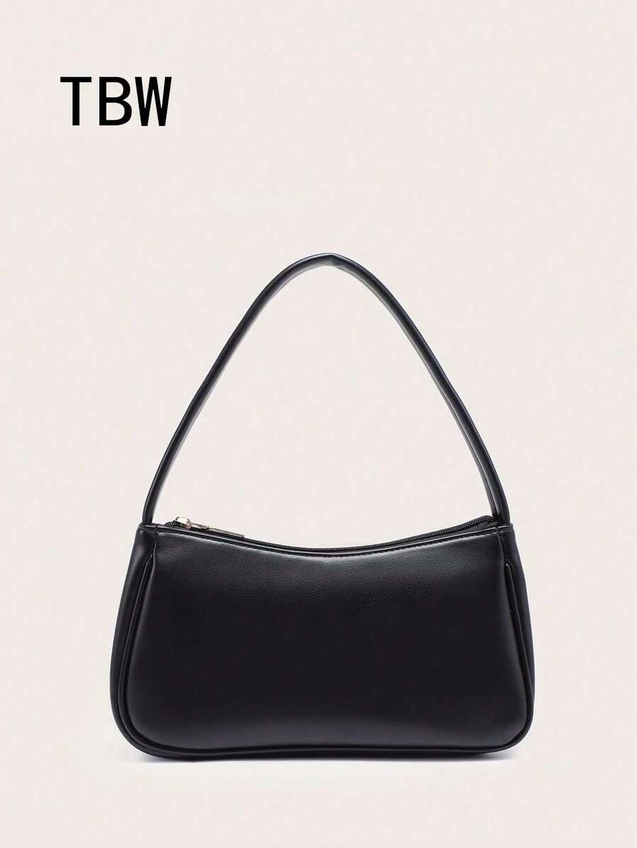 This Women's Shoulder Baguette Bag Features A Solid Color Design, Is Compact And Lightweight, Stylish And Beautiful, Suitable For Outdoor Use. - Black - View 1