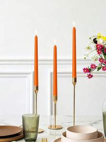 4pcs 10 Inch Taper Candles - Dripless, Smokeless, Unscented, Suitable For Weddings, Dinners And Christmas, Autumn, Thanksgiving, Harvest, Perfect For Thanksgiving Home Harvest Table Decor, Home Decor - Orange Color - View 2