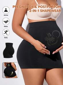 Maternity Shape Shorts High Rise Gentle Tummy Fit Daily Leisure Active - Black - View 1