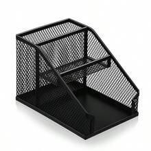 Mesh Desk Organizer For Office, Metal Pen Holder, Desktop Storage Caddy With Sticky Note & Card Slots, Black Stationery Holder For School & Exhibition - 5019 - View 6