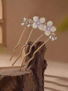 2pcs Faux Pearl Flower Hair Combs, Women's Vintage Bun Hair Sticks, Exquisite Hair Accessories - Multicolor - View 4
