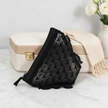 Black Mesh Makeup Bag, Personalized Women's Bow Knot Pattern Storage Bag, Convenient Toiletry Bag, Suitable For Travel And Daily Use, Gift - Black - View 4