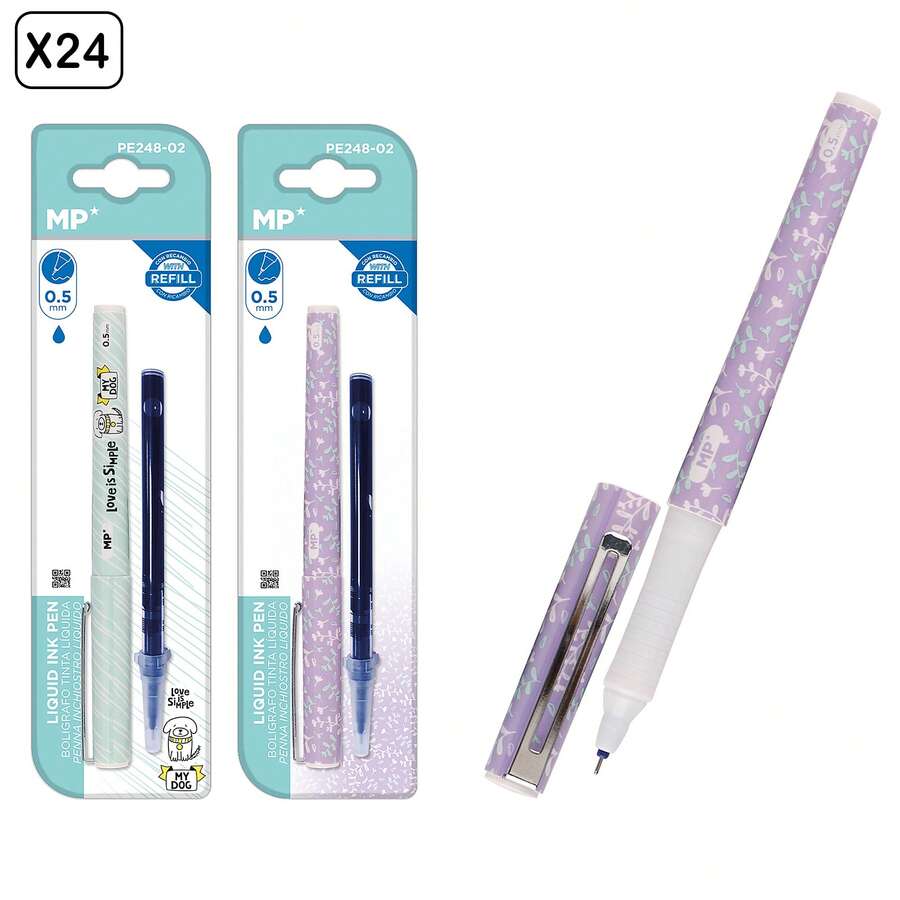 Dam PACK 24 Uds. BALLPOINT PEN LIQUID INK REFILL 0.5 Mm. DOG AND LEAVES DESIGN. - Blue 1pc - View 1