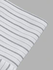 Celana Panjang Wanita Motif Garis-garis Musim Gugur, Celana Panjang Longgar Berlipit Pinggang Tinggi dengan Kantong Samping - Hitam dan Putih - View 4