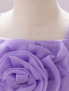 Baby Girls Spaghetti Strap 3D Large Flower Organza Cute Birthday Party Dress, Suitable For Parties, Headband Not Included - Mauve Purple - View 8